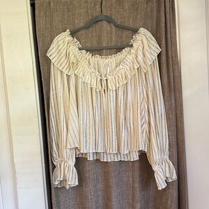 Flowy off-the-shoulder anthro blouse